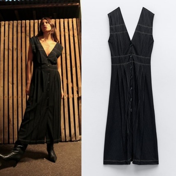 ZARA Striped Button Closure Midi Dress - Picture 3 of 15